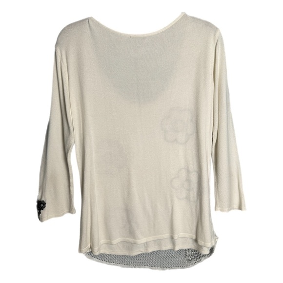 Tricotto Y2K Hippie Net Overlay Top‎ Floral 70s Retro Kidcore Funky 3/4 Sleeve L - Picture 2 of 16